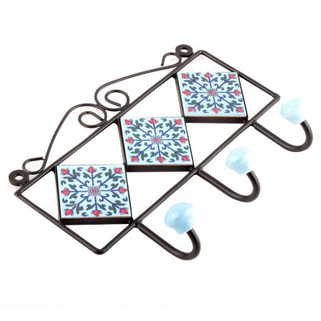 Turquoise Red Flower Tiles Hooks